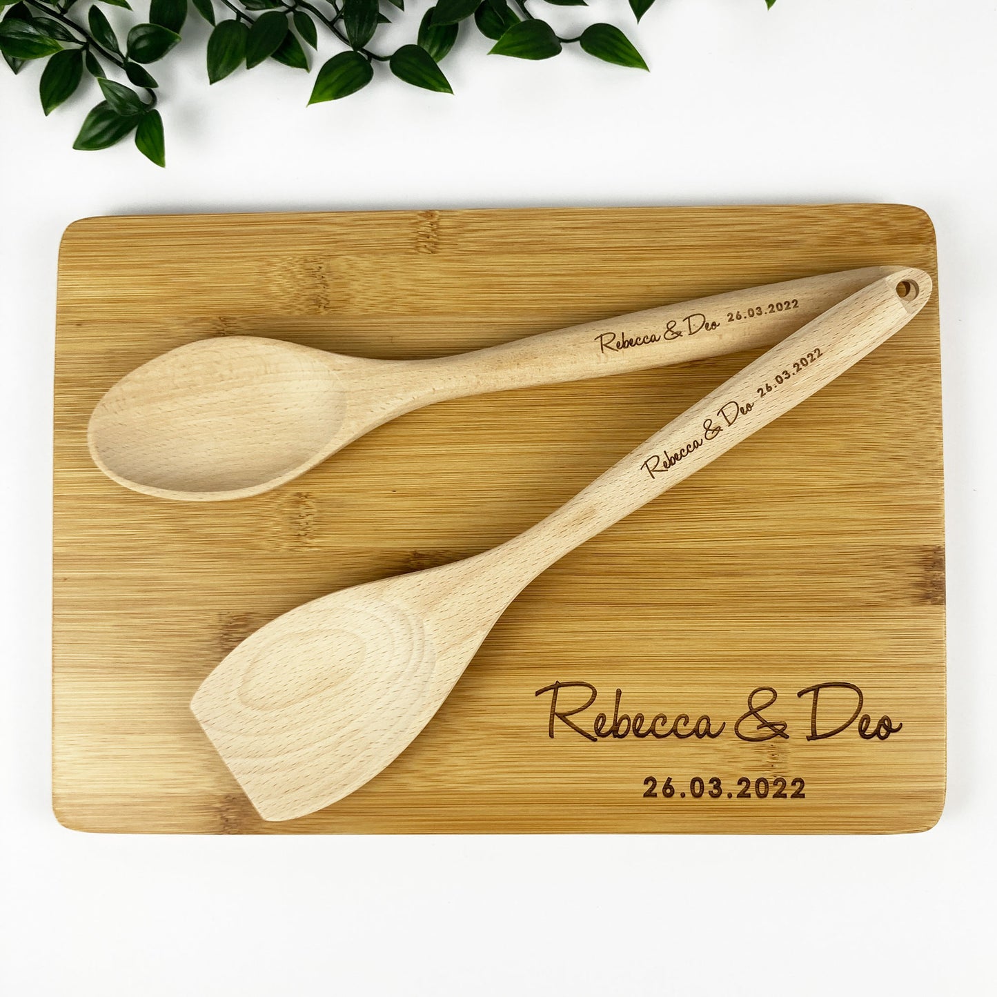 Engraved Chopping Board Gift Set | Custom Names Date | Wedding Gift Housewarming Present Bridal Shower Gift Anniversary Gift