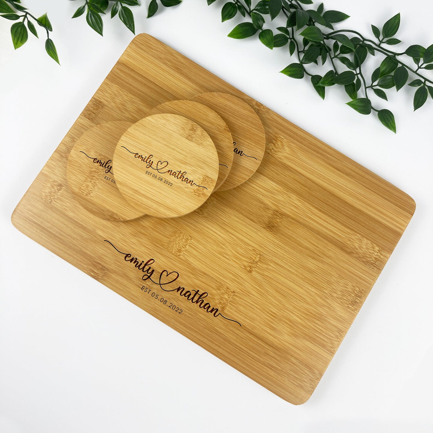Engraved Chopping Board Gift Set | Custom Names Date | Wedding Gift Housewarming Present Bridal Shower Gift Anniversary Gift