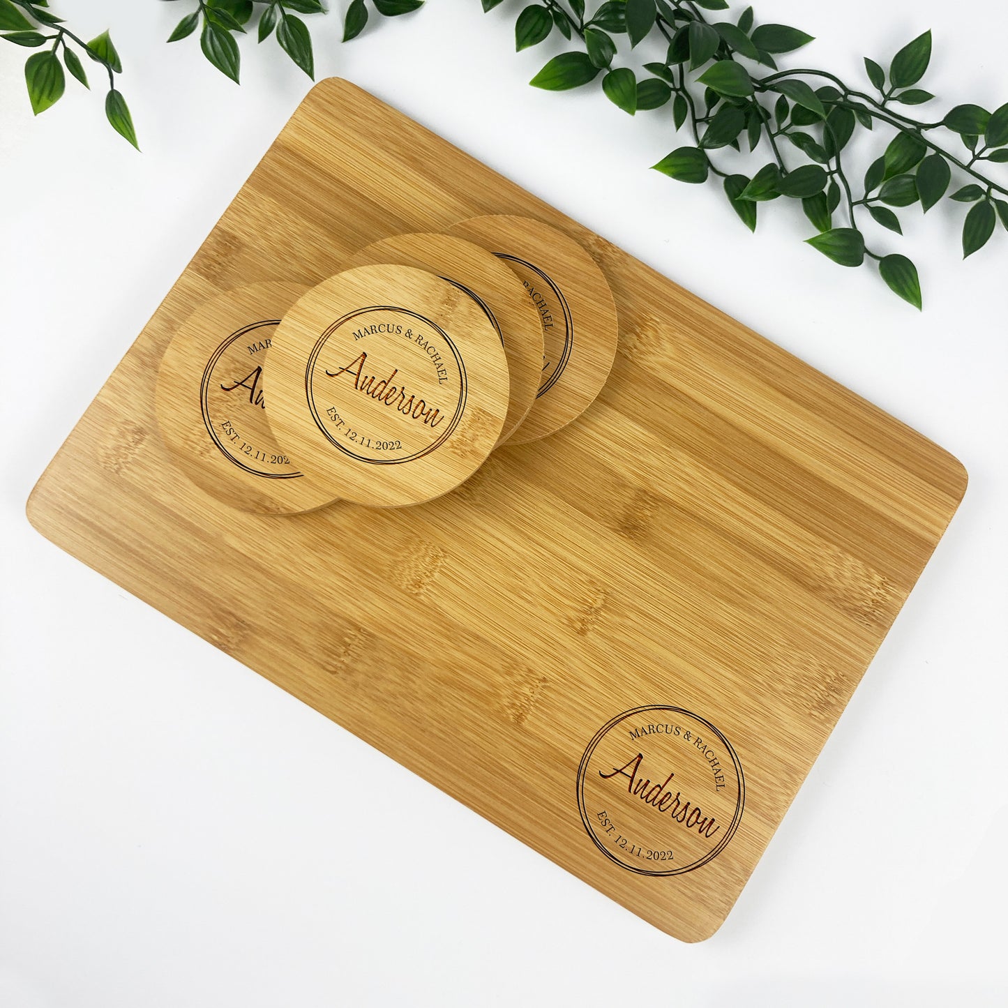 Engraved Chopping Board Gift Set | Custom Names Date | Wedding Gift Housewarming Present Bridal Shower Gift Anniversary Gift