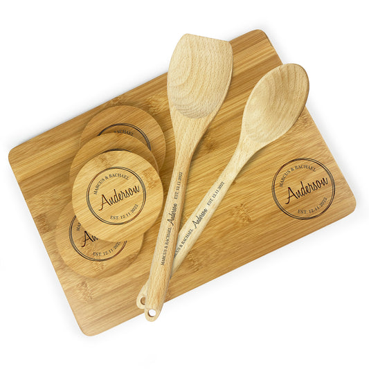 Engraved Chopping Board Gift Set | Custom Names Date | Wedding Gift Housewarming Present Bridal Shower Gift Anniversary Gift