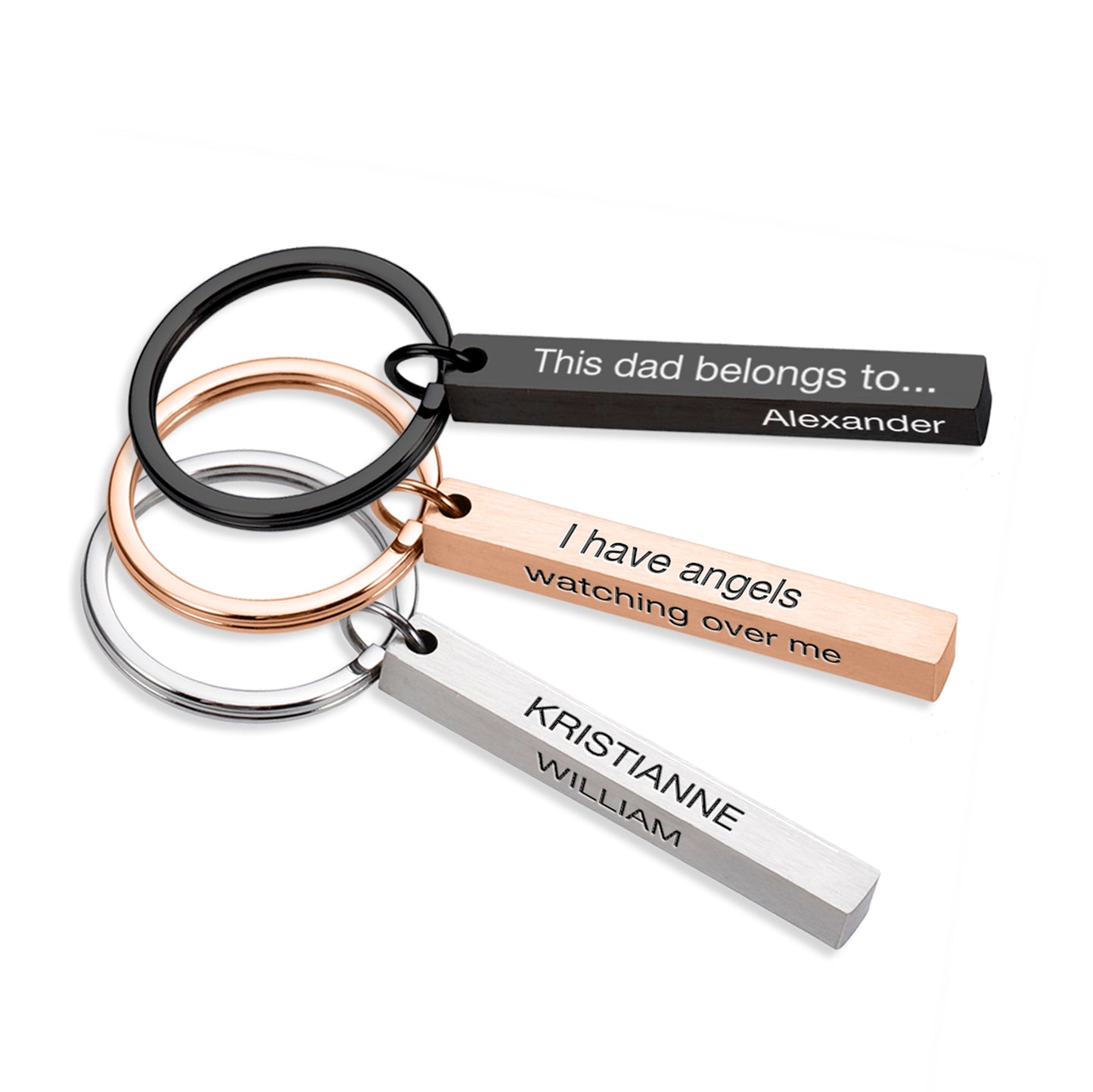 Engraved Vertical 3D Bar Keyring Gift Boyfriend Dad Mum Couple Fathers Day Anniversary