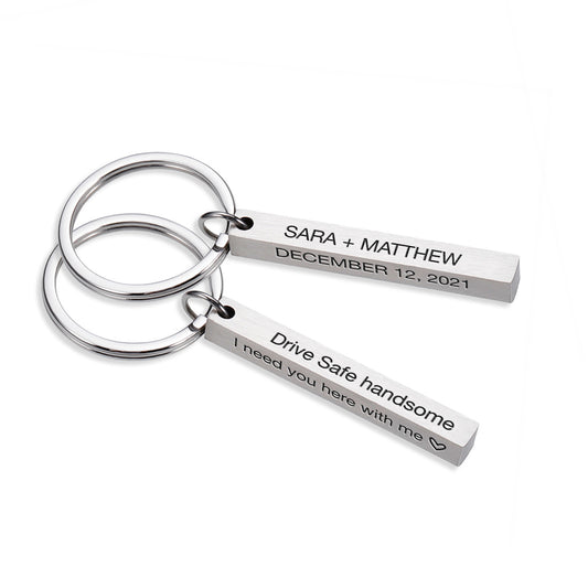 Engraved Vertical 3D Bar Keyring Gift Boyfriend Dad Mum Couple Fathers Day Anniversary