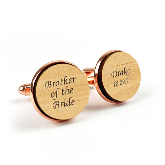 Round Wooden Engraved Shirt Cufflinks Gift for Brother of the Bride