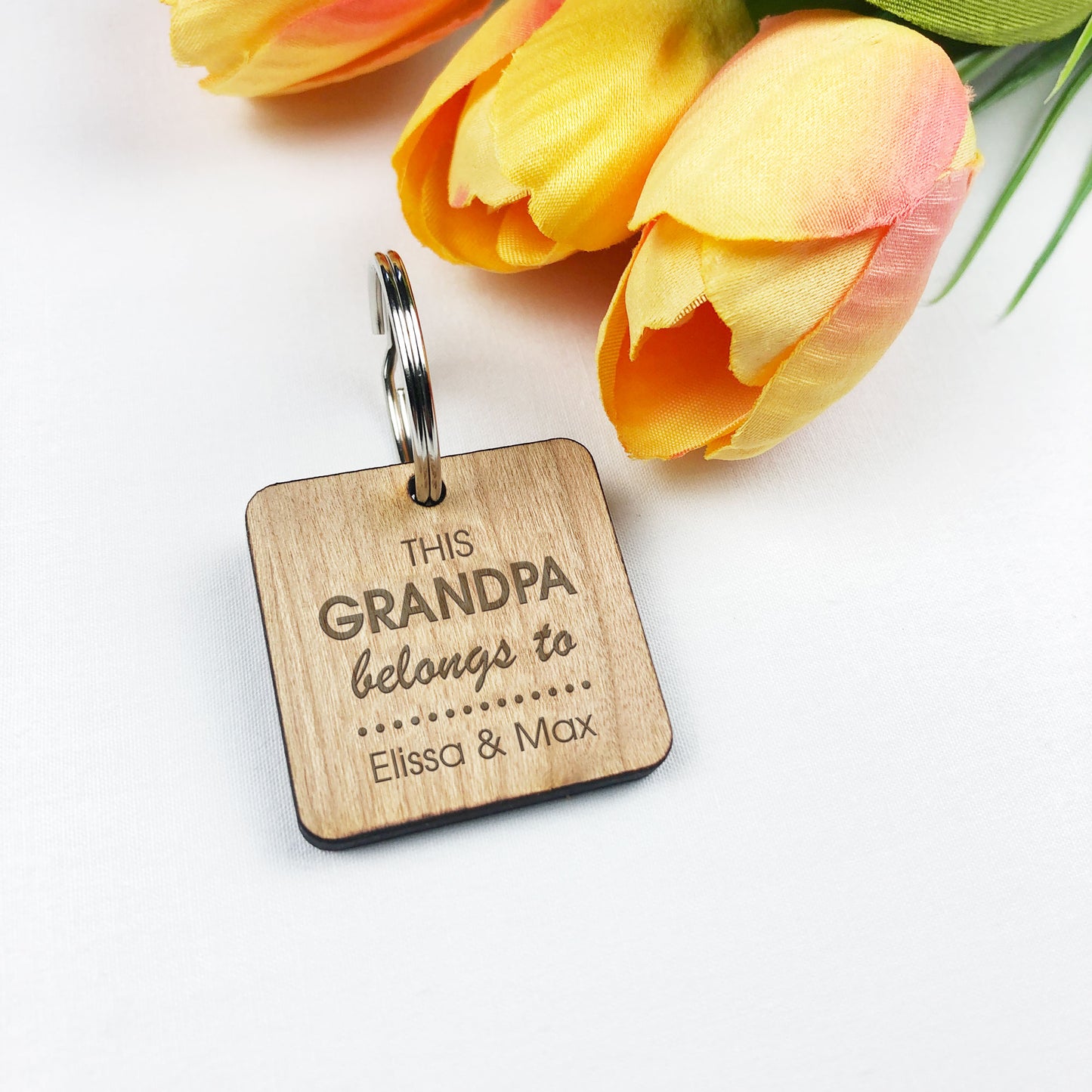 This Grandpa Belongs to Square Wooden Key ring Gift Fathers Day Birthday