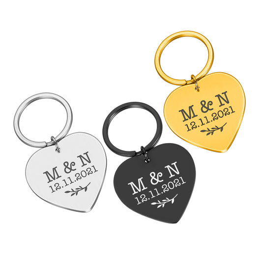 Engraved Heart Key ring Couple Monogram Gift