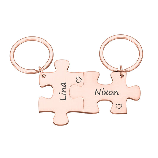 2 x Interlocking Metal Jigsaw Puzzle Key rings Gift Set