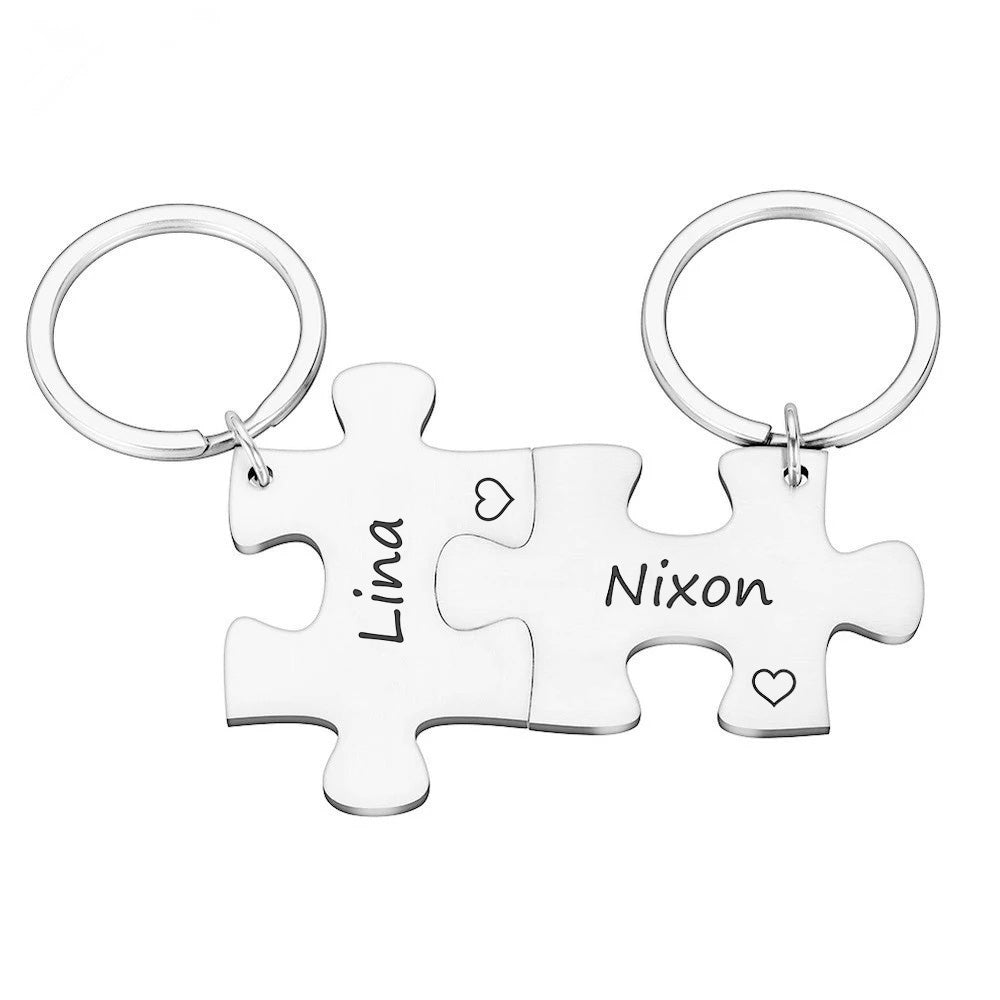 2 x Interlocking Metal Jigsaw Puzzle Key rings Gift Set