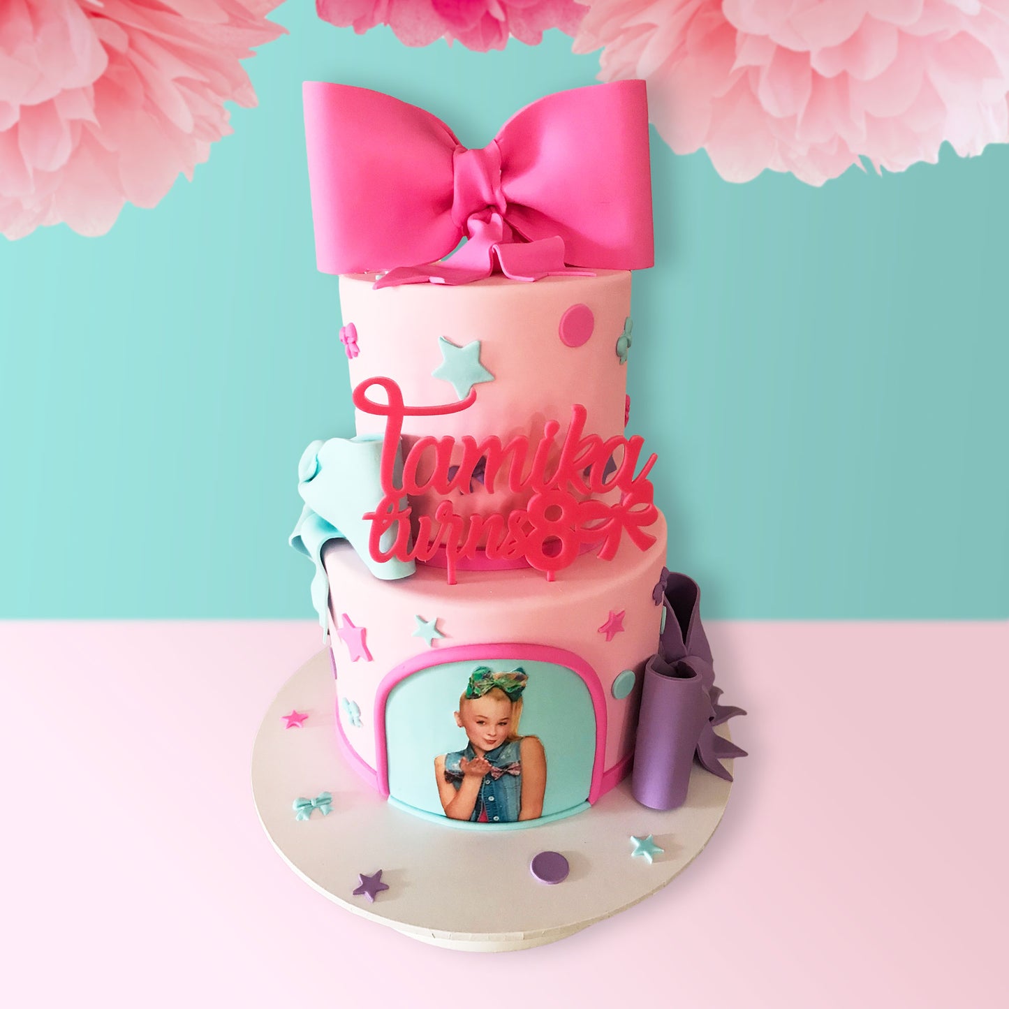 Bow Birthday Cake topper with Name and Year