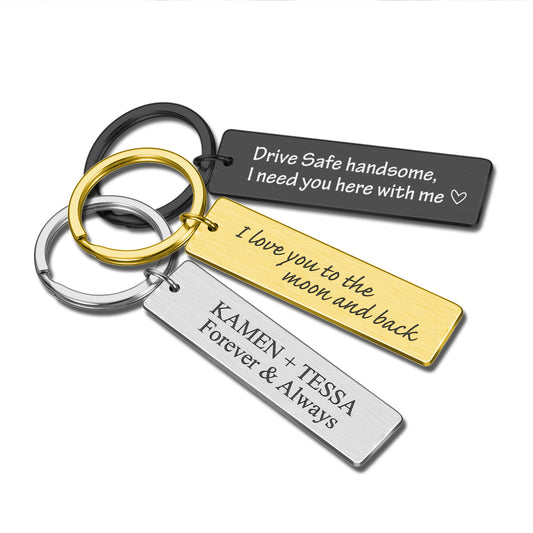 Custom Message Names Date Key ring Gift for Boyfriend Dad Mum Couple Anniversary