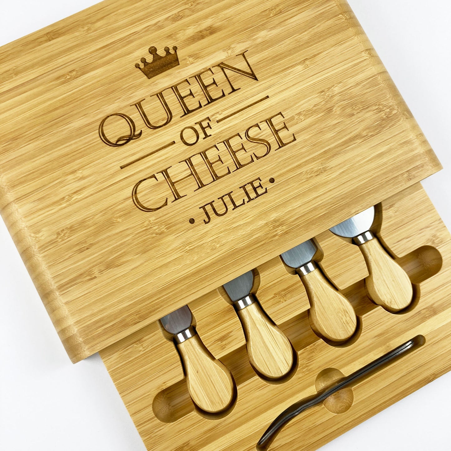 Queen of Cheese Wooden Cheese Board with Knives Gift Set
