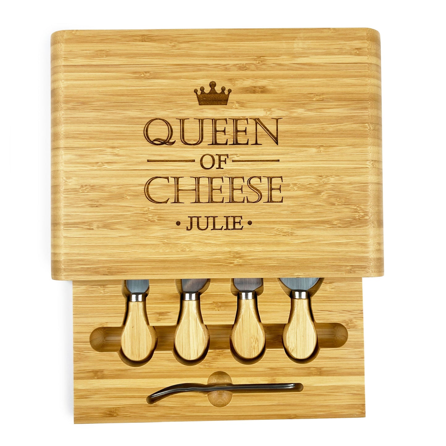 Queen of Cheese Wooden Cheese Board with Knives Gift Set