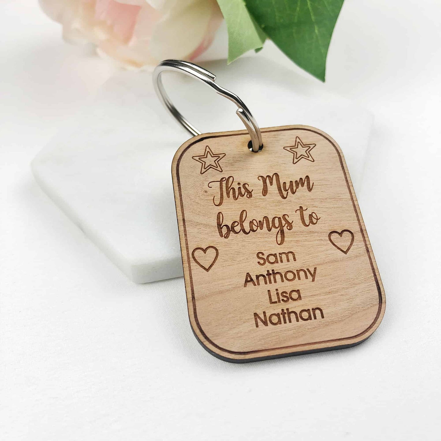 Wooden Engraved Wooden Keyring Gift For Mum Mothers Day Birthday
