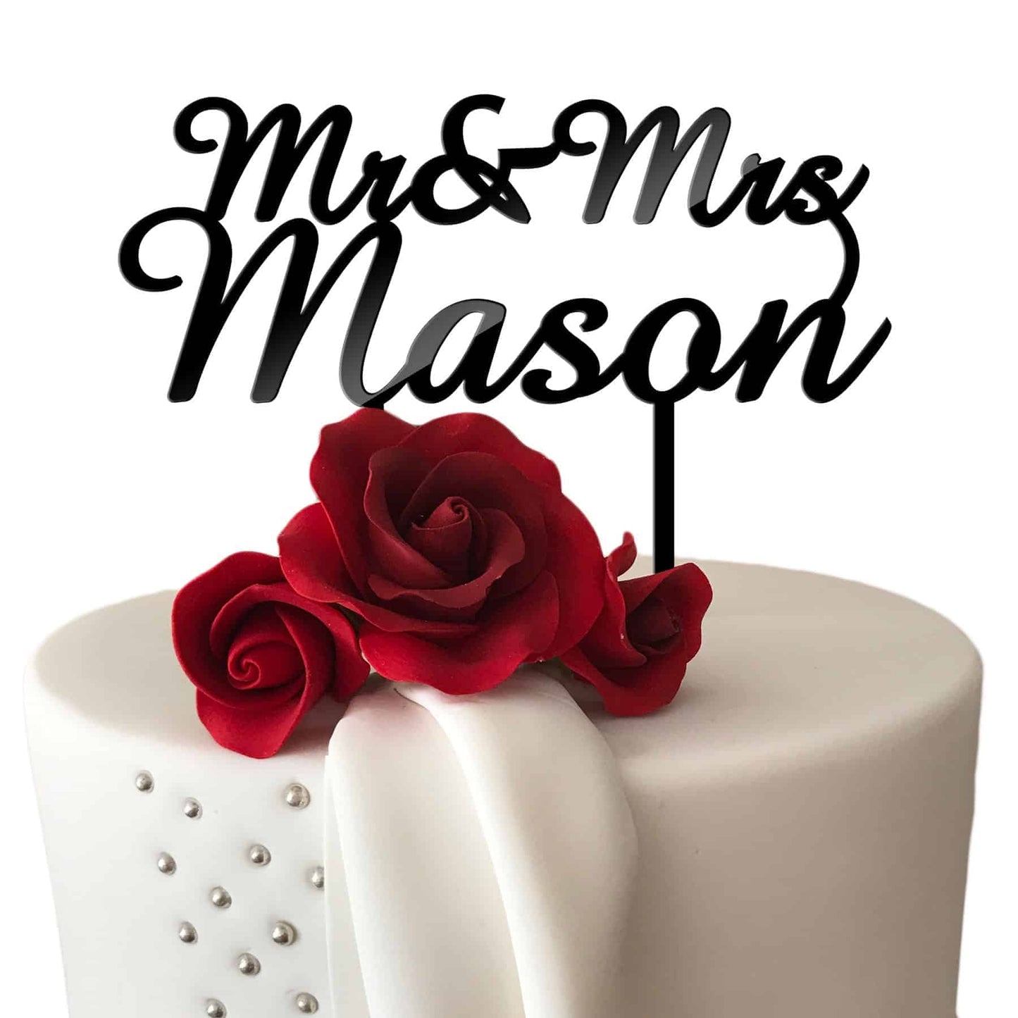 ersonalised Acrylic Mr & Mrs and Name Wedding Cake Topper