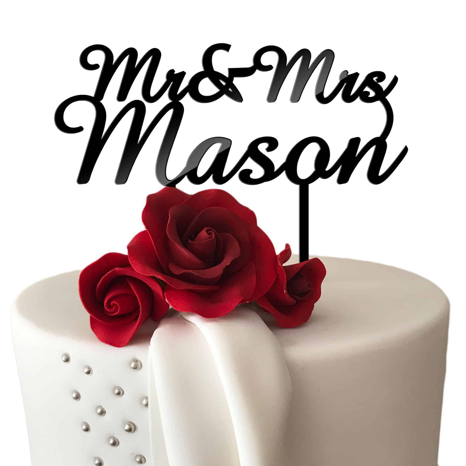 ersonalised Acrylic Mr & Mrs and Name Wedding Cake Topper