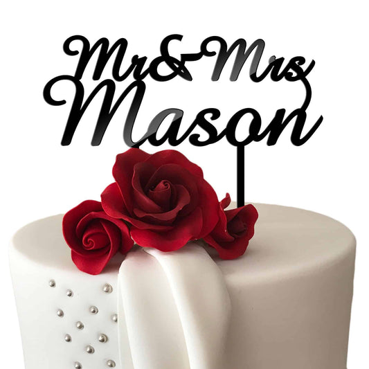 ersonalised Acrylic Mr & Mrs and Name Wedding Cake Topper