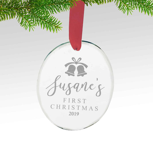 Crystal Glass Oval Babys First Christmas Ornament Gift