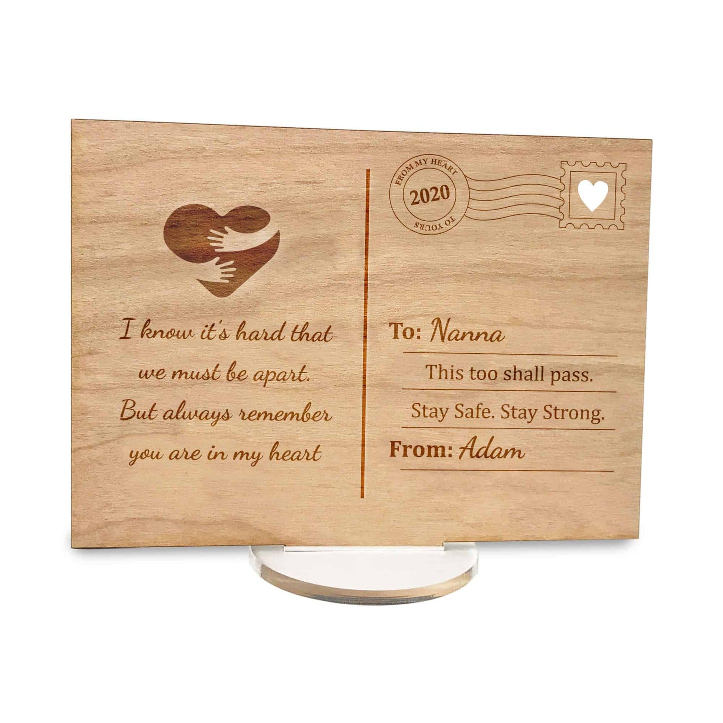 Wooden Engraved Post card Isolation Gift with stand
