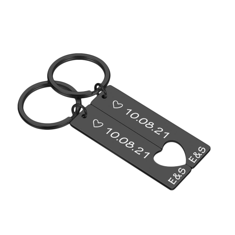 2 x Personalised Hollow Heart Keyring Set Gift