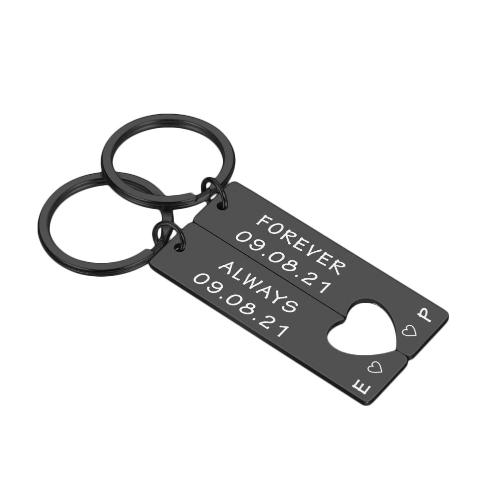 2 x Personalised Hollow Heart Key ring Set Gift