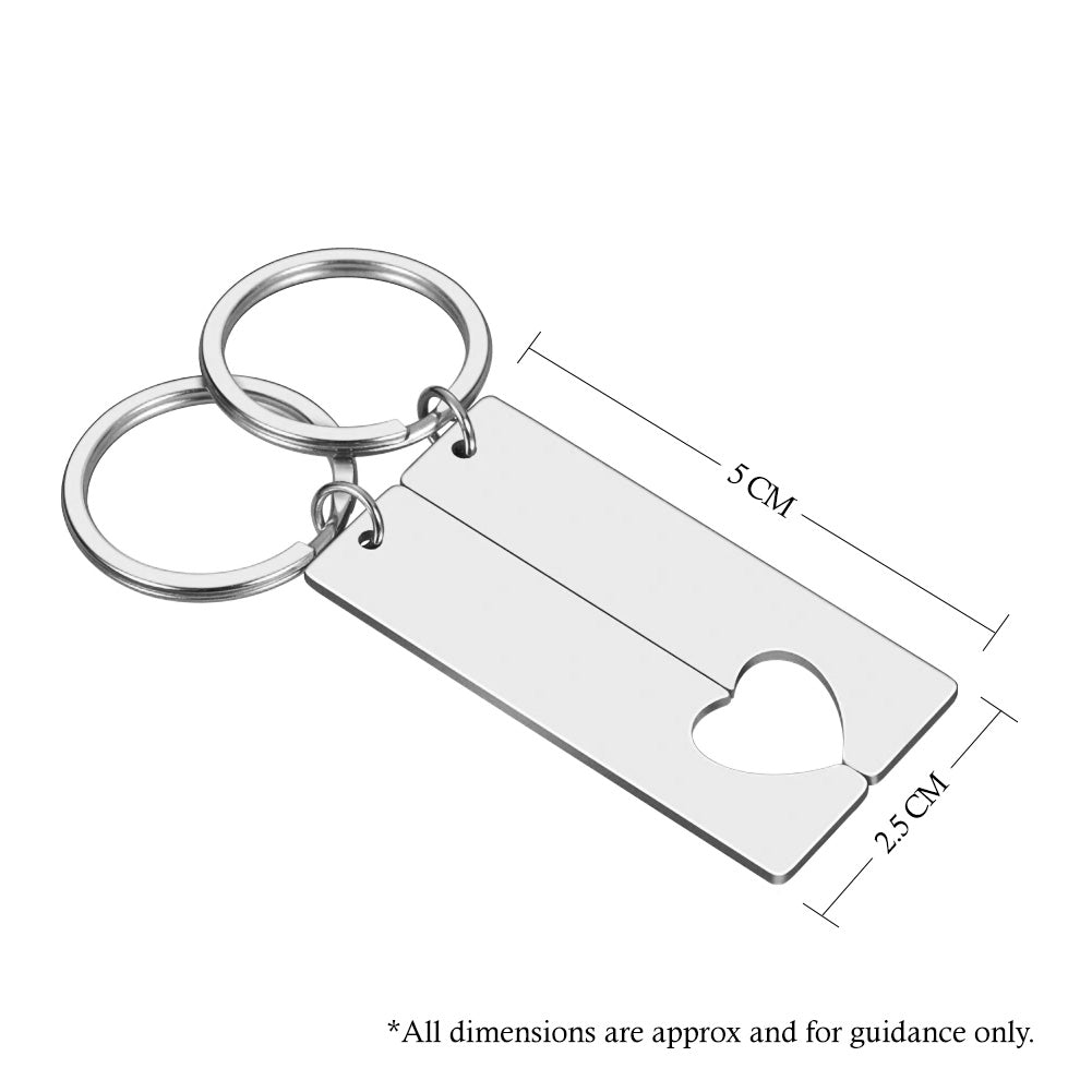 2 x Personalised Hollow Heart Keyring Set Gift