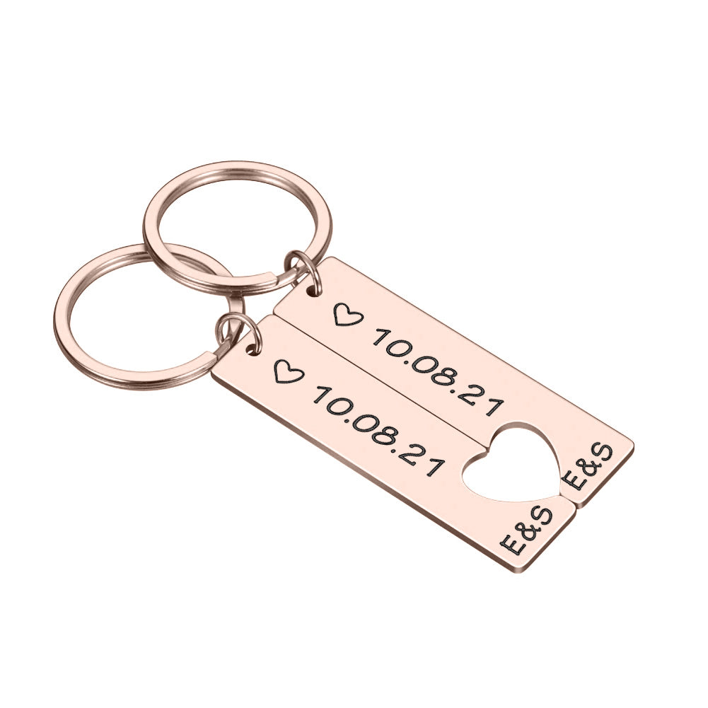 2 x Personalised Hollow Heart Keyring Set Gift