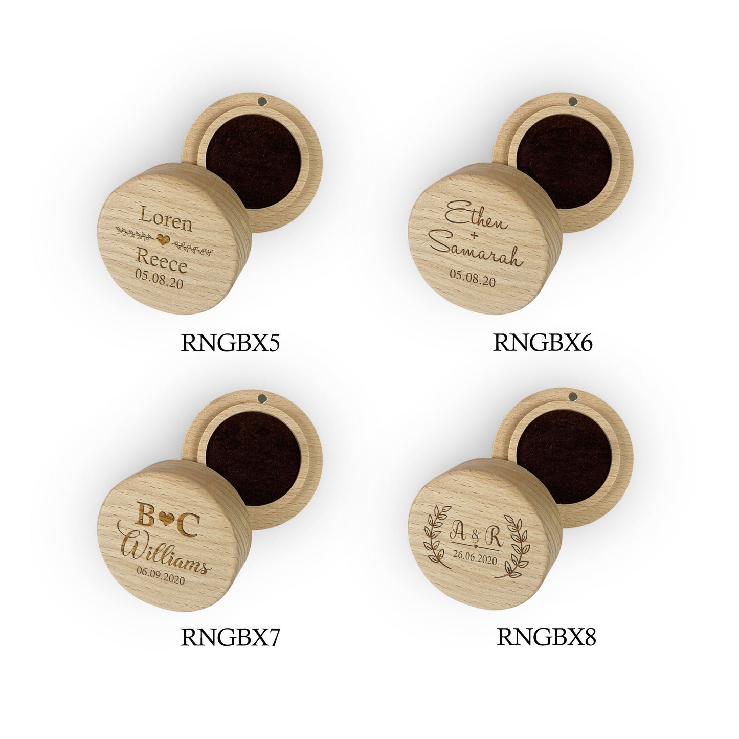 Round Wooden Ring box Gift with Names & Date
