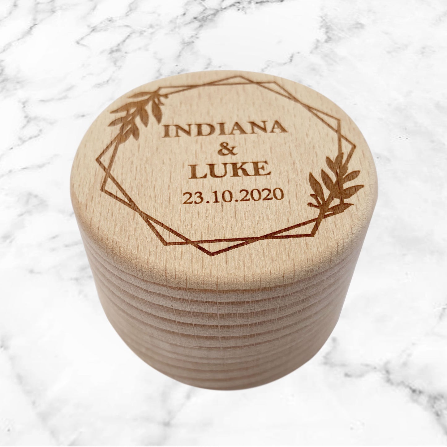 Round Wooden Ring Box Gift Custom Last First Names Date