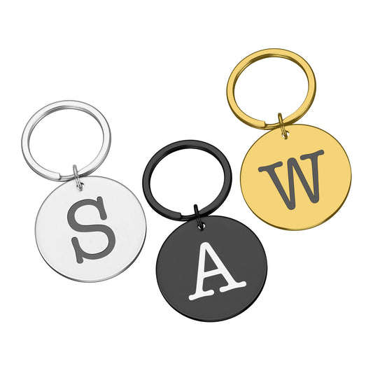 Engraved Round Metal Custom Alphabet letter Initial Keyring Gift