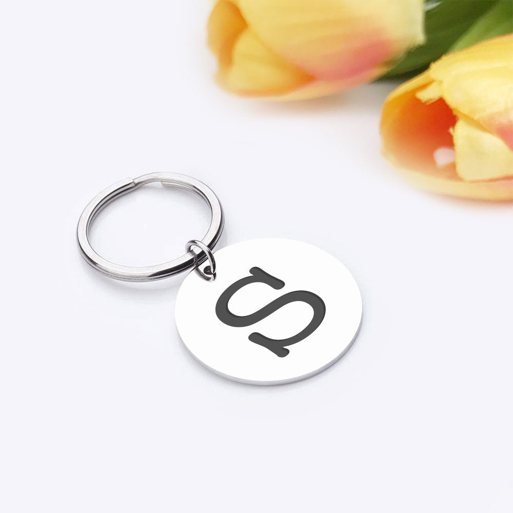 Engraved Round Metal Custom Alphabet letter Initial Keyring Gift