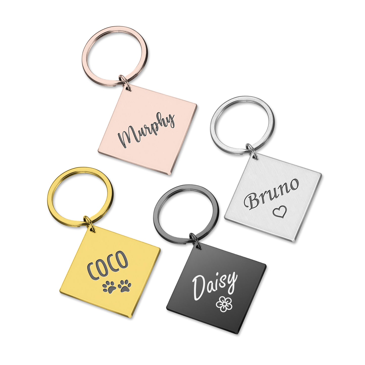 Engraved Square Metal Pet Collar Tag Custom Name
