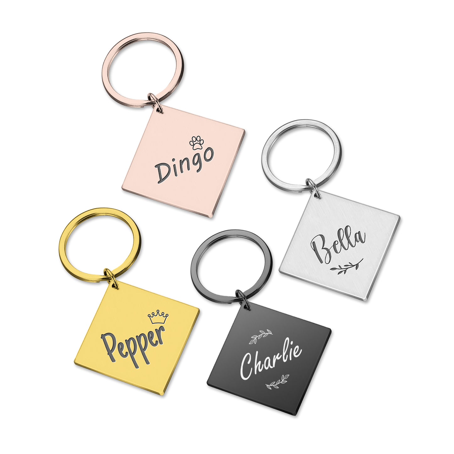 Engraved Square Metal Pet Collar Tag Custom Name