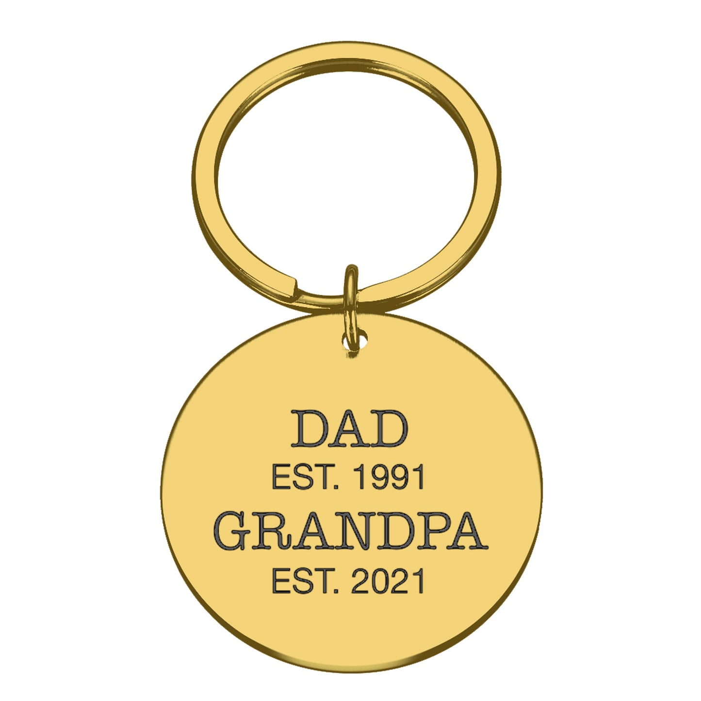 Engraved Round Metal Keyring Gift | Dad est. Grandpa est.