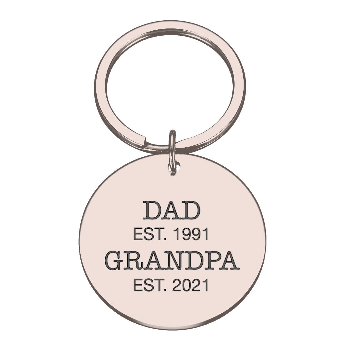 Engraved Round Metal Keyring Gift | Dad est. Grandpa est.