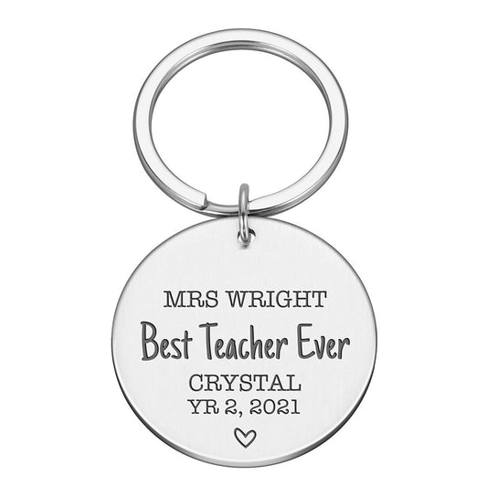 Engraved Best Teacher Ever Metal Key ring Gift Custom Names