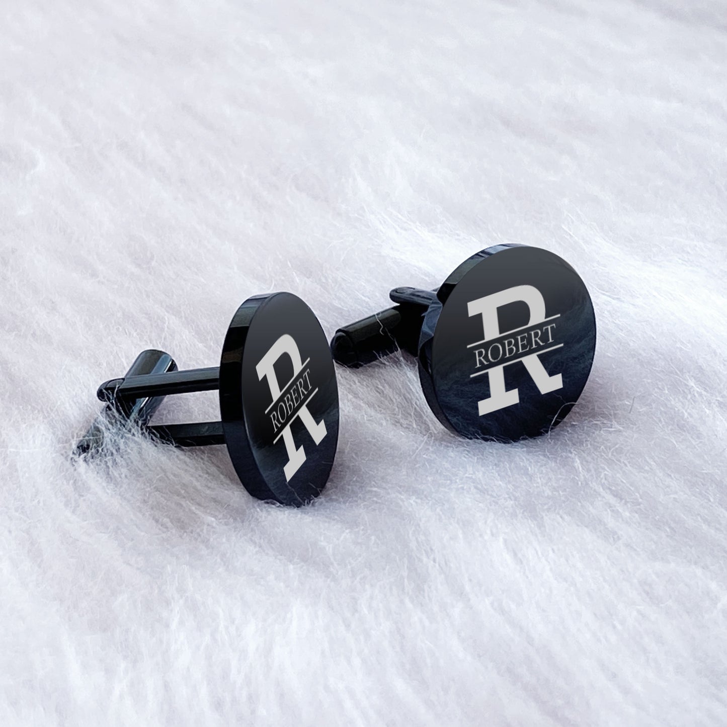 Custom Name Round Stainless Steel Engraved Mens Cufflinks Gift