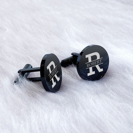 Custom Name Round Stainless Steel Engraved Mens Cufflinks Gift