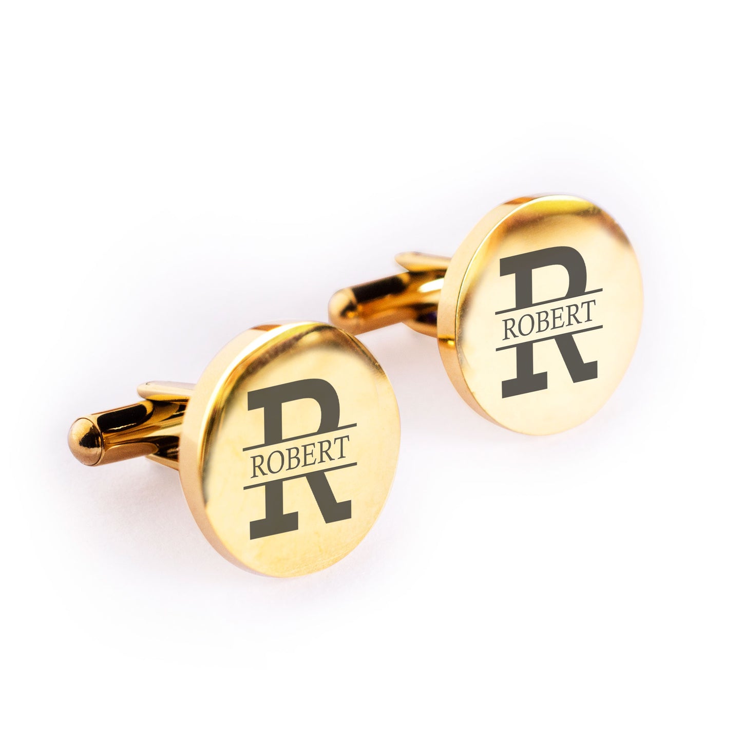 Custom Name Round Stainless Steel Engraved Mens Cufflinks Gift