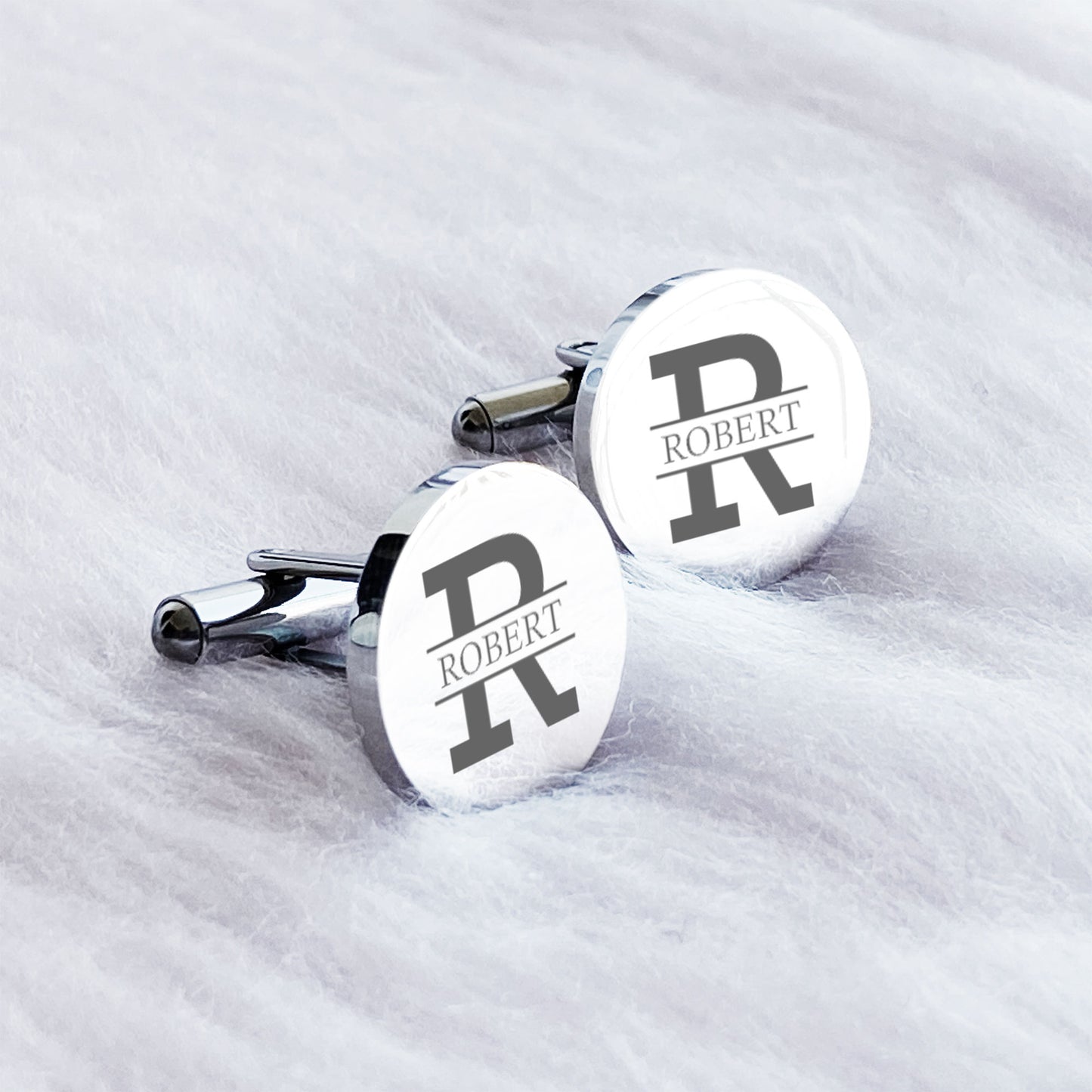 Custom Name Round Stainless Steel Engraved Mens Cufflinks Gift