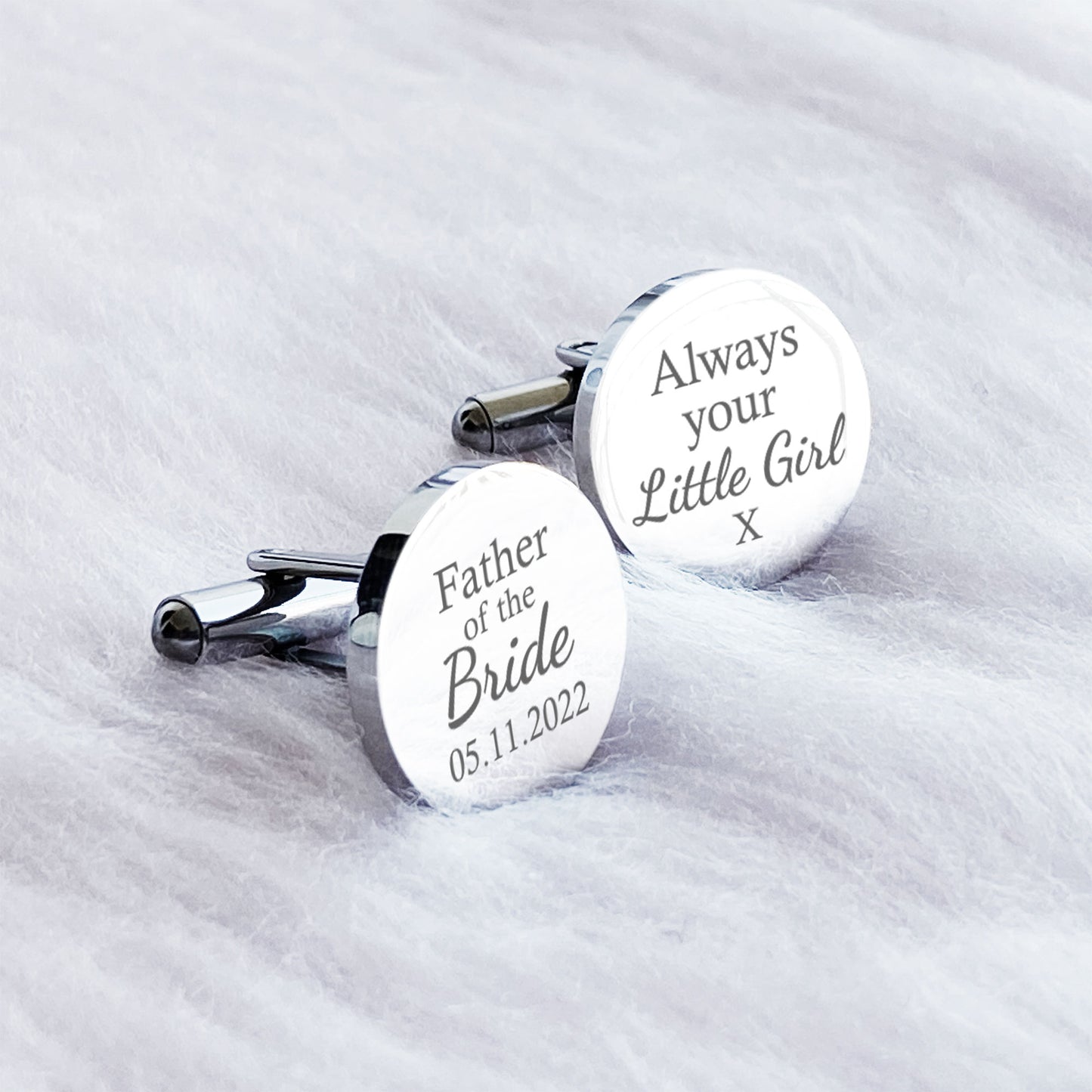Engraved Stainless Steel Father of the Bride Always Your Little Girl Round Mens Wedding Cufflinks Gift with Custom Date