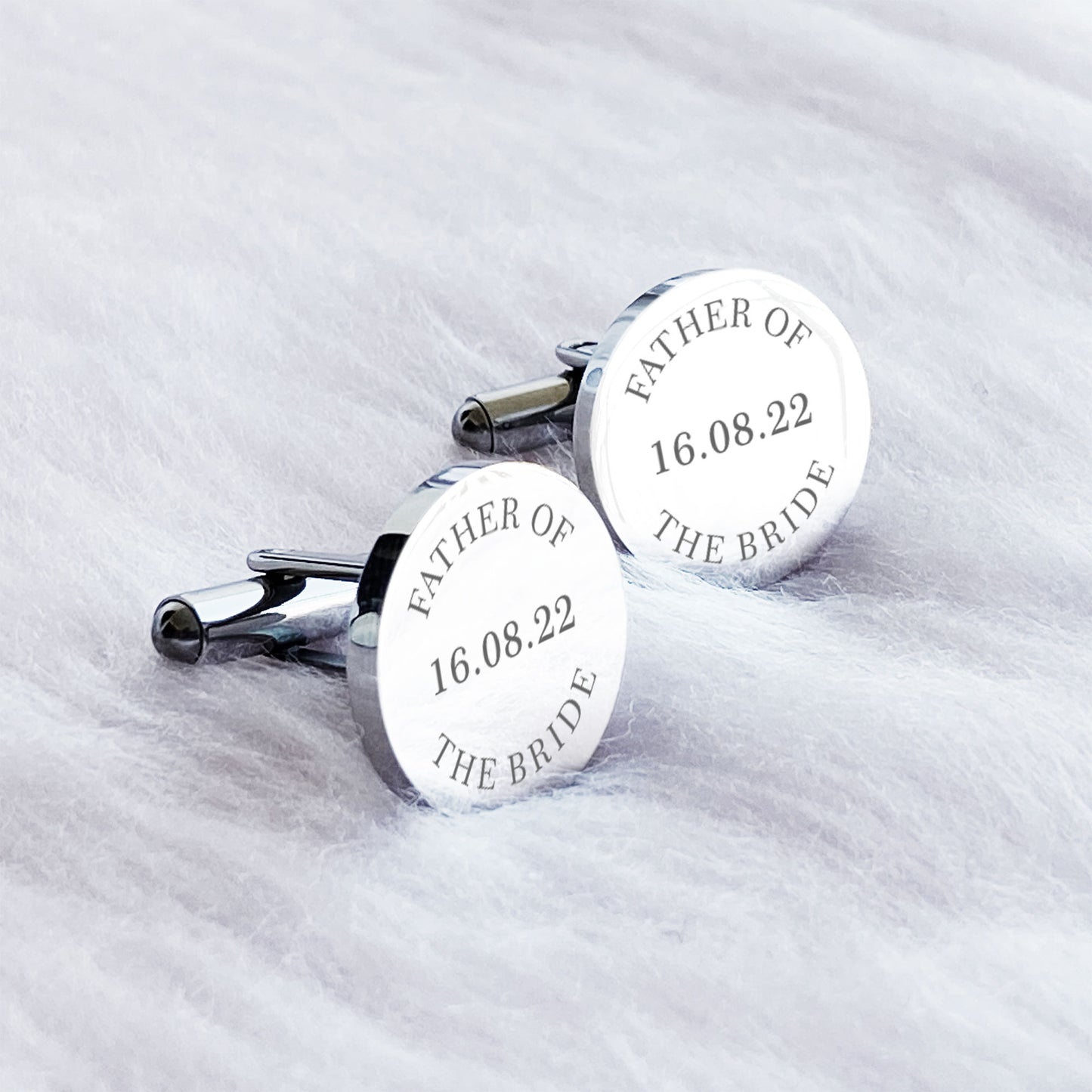 Engraved Round Stainless Steel Father of the Bride Mens Wedding Cufflinks Gift with Custom Date Text