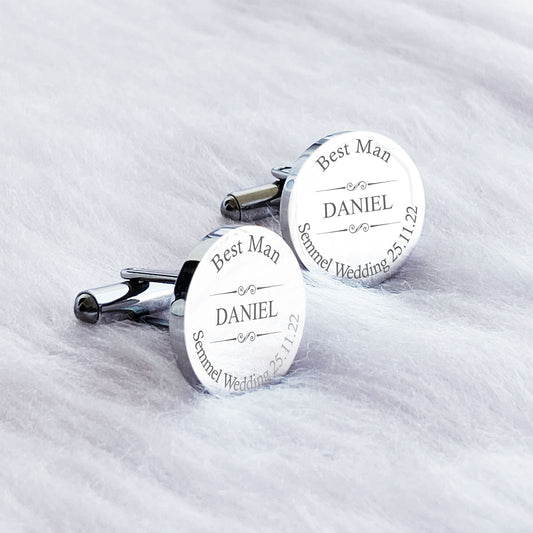 Engraved Stainless Steel Cufflinks for Groom Groomsman Best Man Father of the Bride