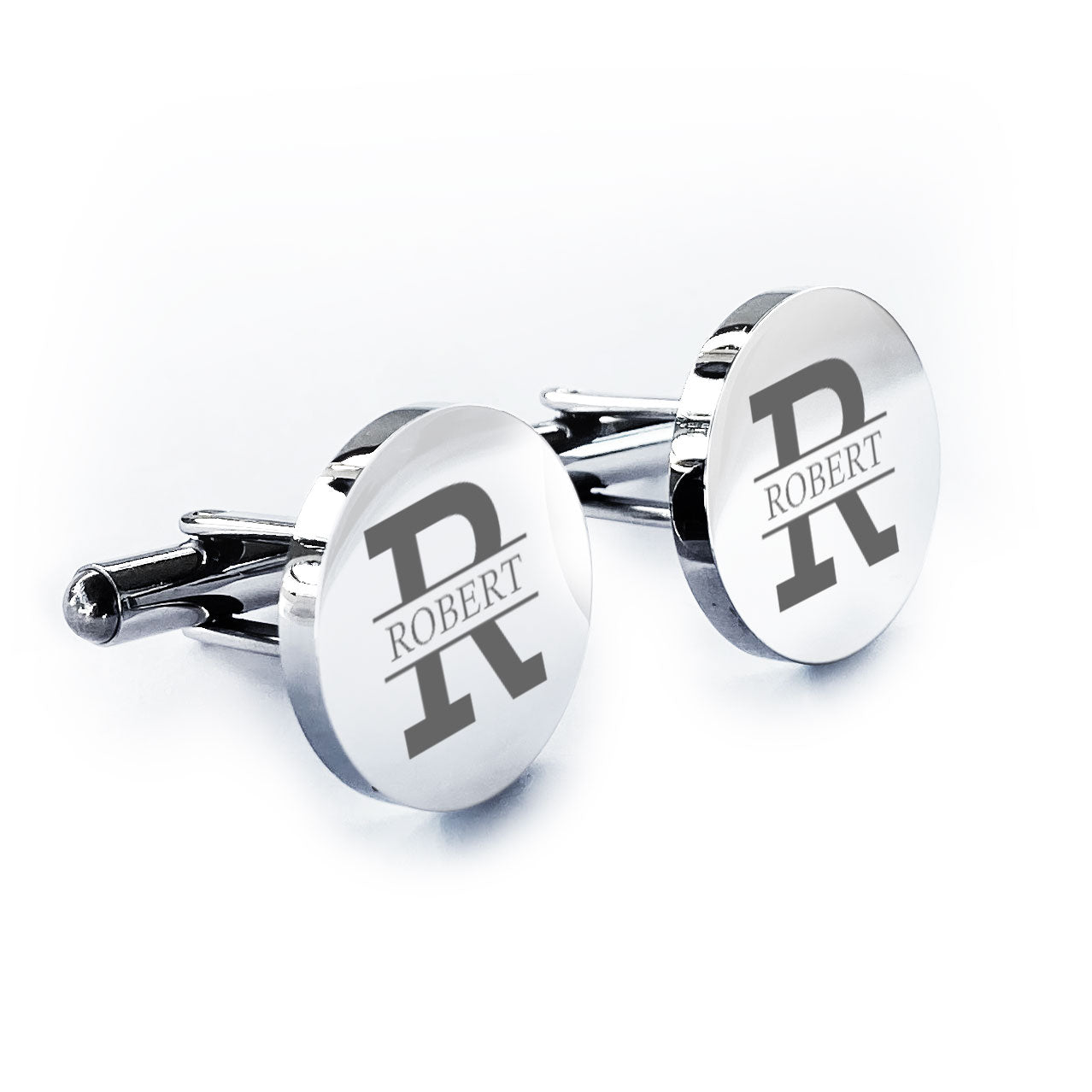 Custom Name Round Stainless Steel Engraved Mens Cufflinks Gift