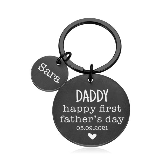Engraved Metal Keyring Gift Happy First Fathers Day Dad