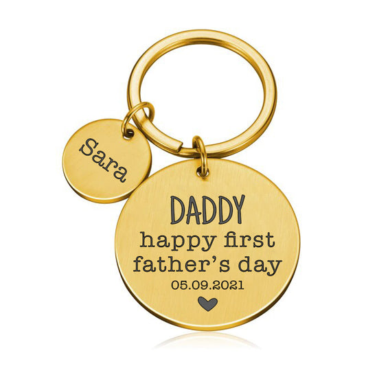 Engraved Metal Keyring Gift Happy First Fathers Day Dad