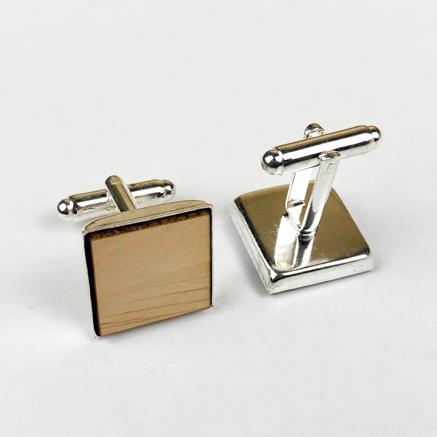 Square Initials Wooden Cufflinks with Custom Initials & Love Heart