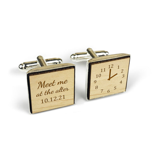 Meet me at the Altar Square Wooden Cufflinks Time & Date