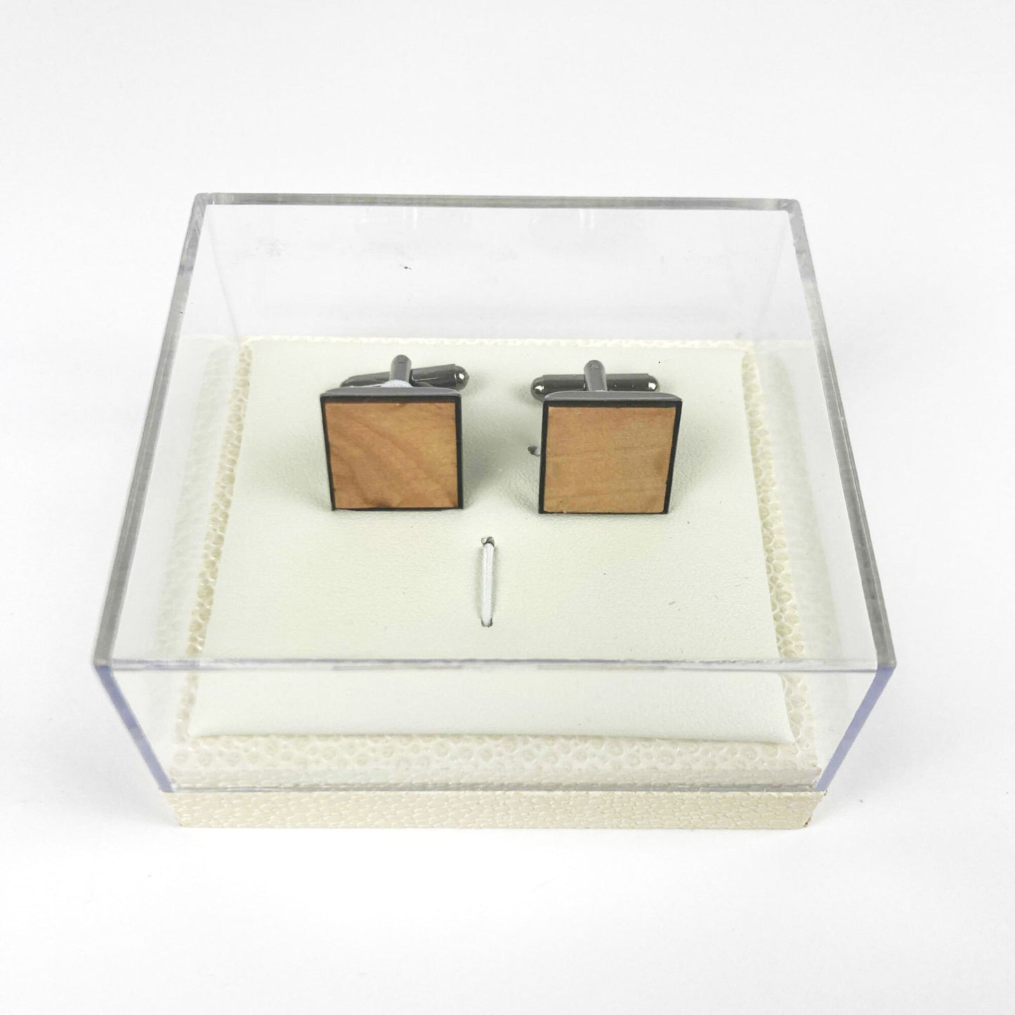 Square Initials Wooden Cufflinks with Custom Initials & Love Heart