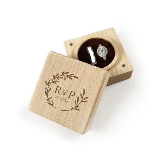 Wooden Square Ring holder Box Gift with Wreath