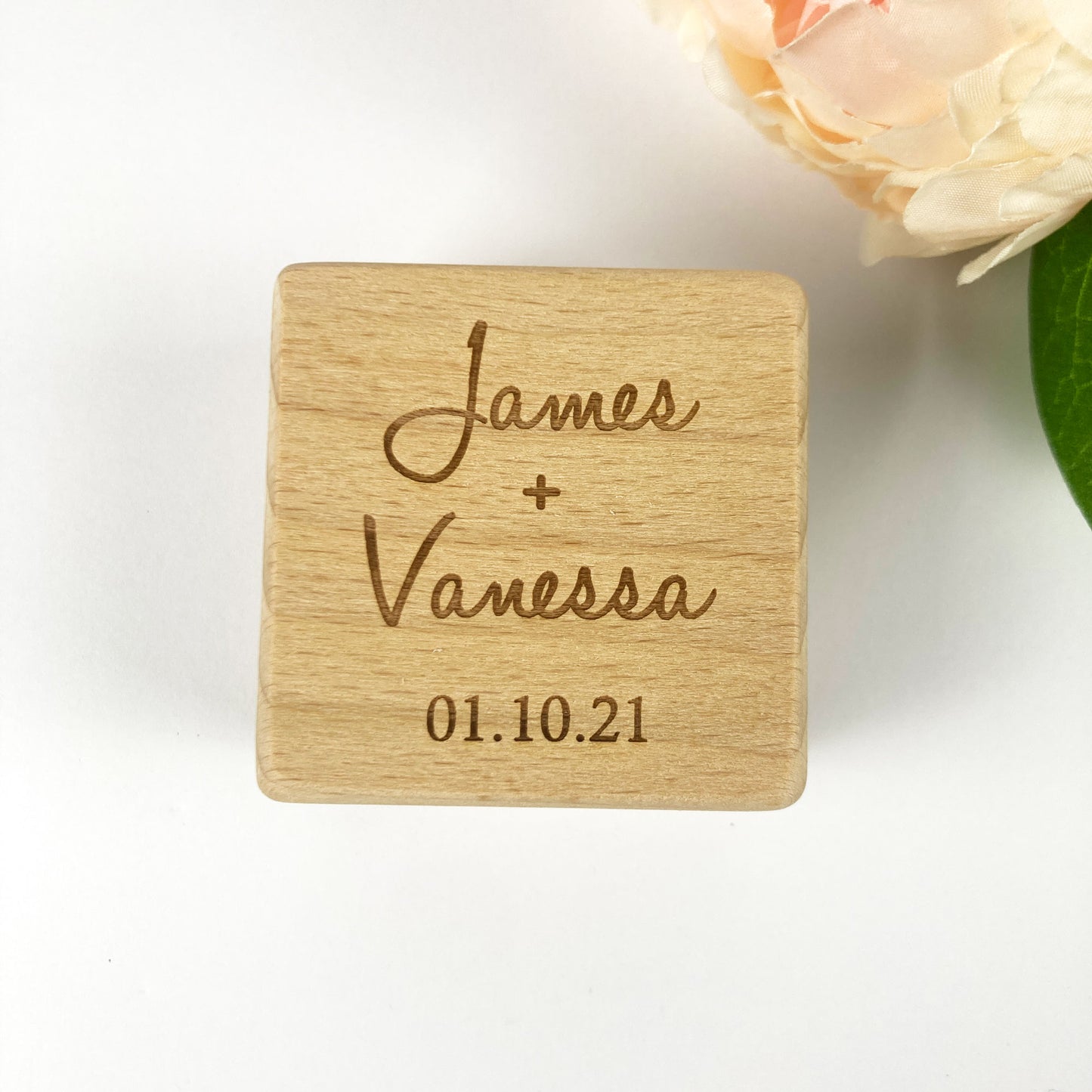 Square Wooden Ring box Gift with Names & Date