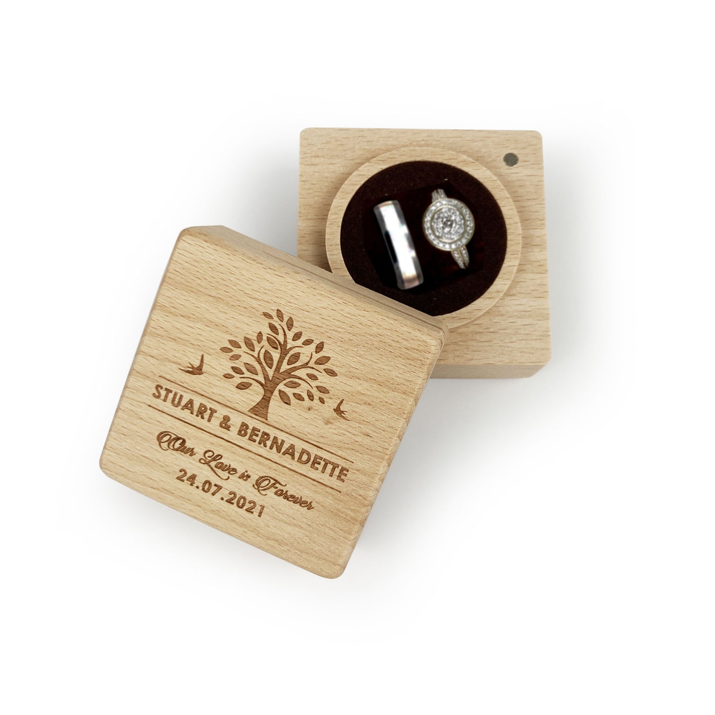Our Love is Forever Engraved Ring Bearer Pillow Holder Gift Box Names & Date